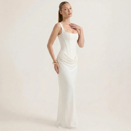 Art Byzance - Women's Sleeveless Slim Fit White Maxi Dress