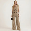 Art Byzance - Women's Double-Breasted Vest and Wide Leg Pants Suit Set