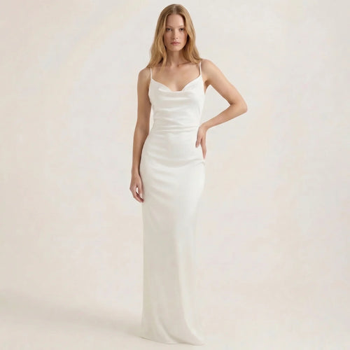 Art Byzance - Women's Elegant Sleeveless Backless Maxi Dress with Ruched Details
